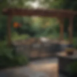 A beautifully designed outdoor cooking station surrounded by greenery
