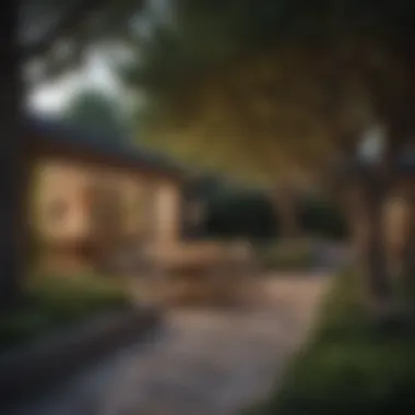 Harmonious Outdoor Design An aesthetically designed patio featuring apple trees integrated into the landscape, blending beauty with functionality.