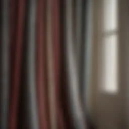 A selection of diverse fabrics in various colors and patterns suitable for curtains.