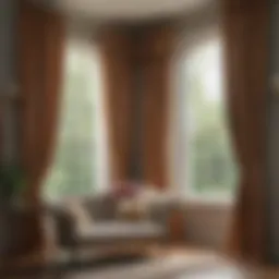 Elegant curtain treatment showcasing rich fabrics and textures for bay windows