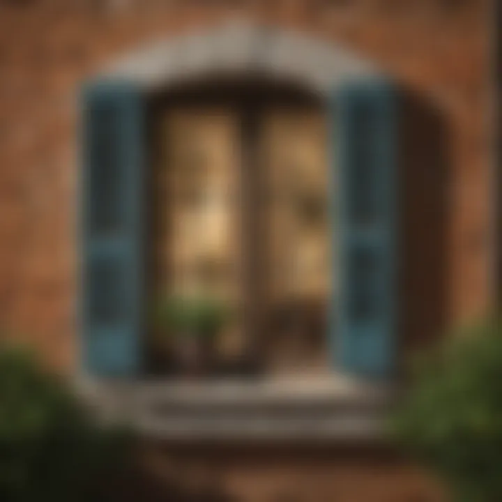 Farmhouse window with decorative shutters adding character