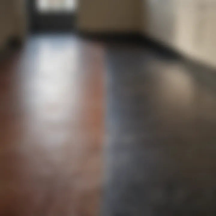 Before and after of a cleaned kitchen floor tile