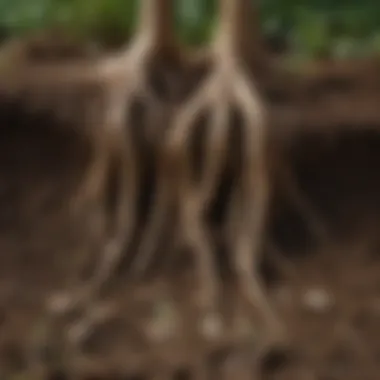 Close-up of healthy roots thriving in well-maintained soil