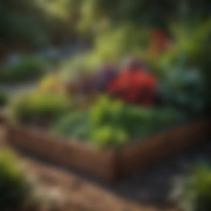 Vibrant raised garden bed showcasing various plants and soil layers