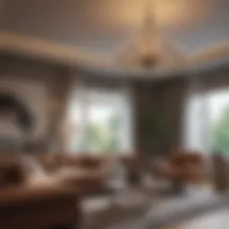 Elegant chandelier illuminating a modern living room