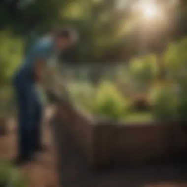 A gardener tending to a raised garden bed with ease