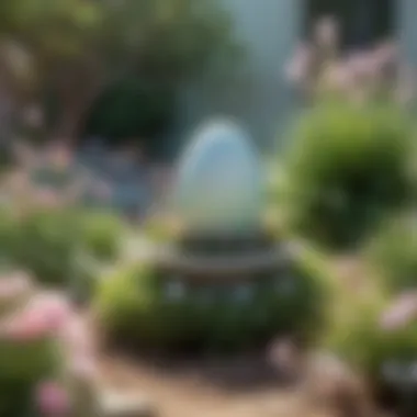 Charming garden with pastel-colored decorations and egg displays