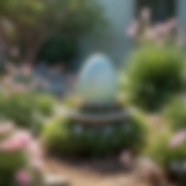 Charming garden with pastel-colored decorations and egg displays