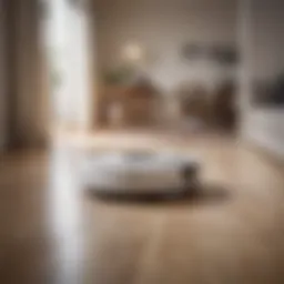 A sleek Ecovacs robotic vacuum in action on a modern living room floor
