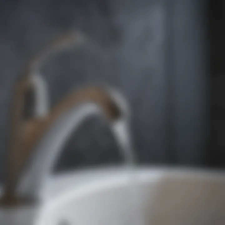 Close-up of hard water stains on a bathroom faucet