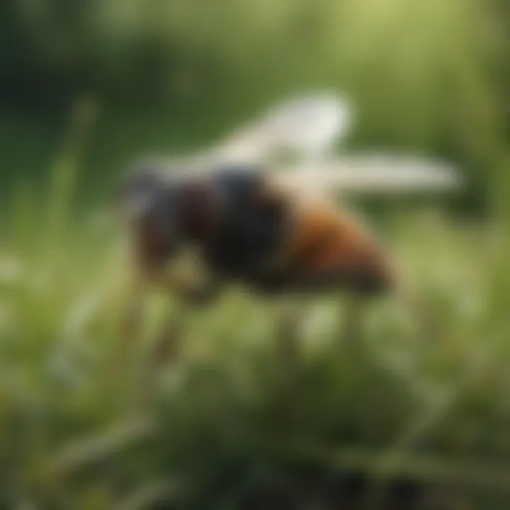 Close-up of small flies in grass