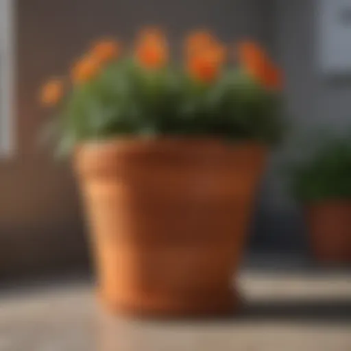 A vibrant flower pot surrounded by a protective mesh barrier