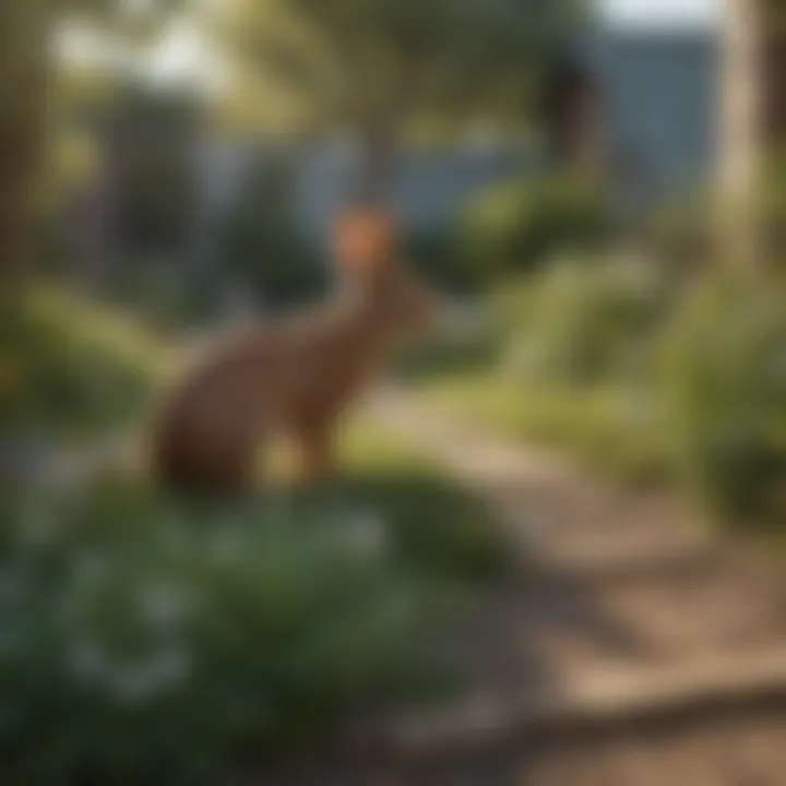 A well-maintained yard with strategic layout to deter rabbits