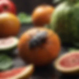 Close-up of gnats on a fruit