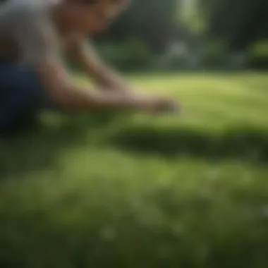 Applying Organic Treatments for Lawn Health Gardener applying organic treatments
