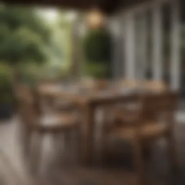 Elegant wood dining set on a modern deck