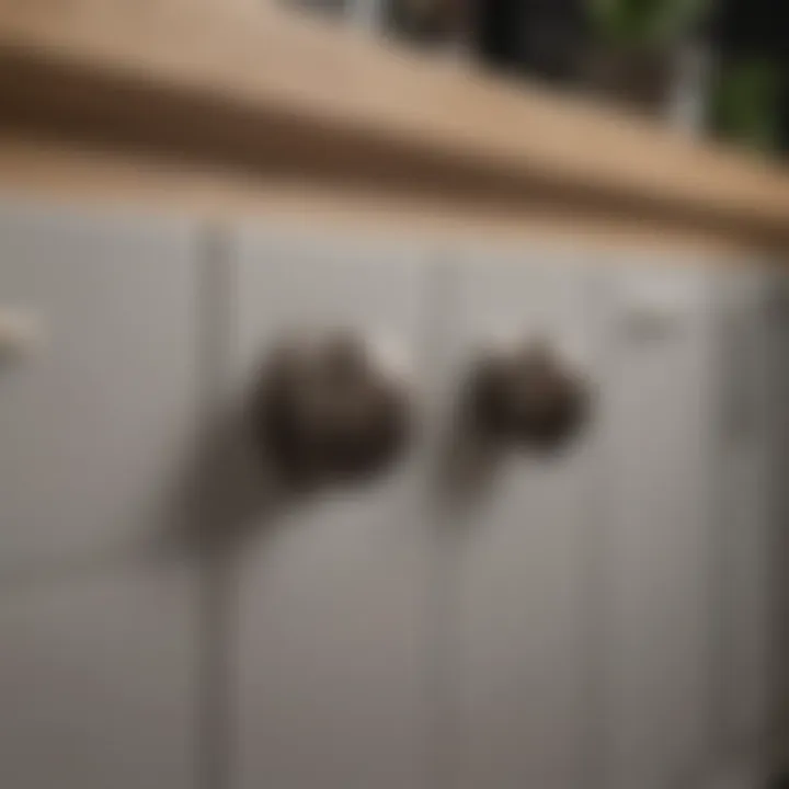 Stylish cabinet knobs and handles arranged artistically