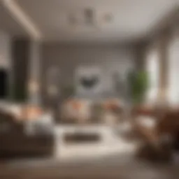 Inviting living room setup showcasing neutral tones and strategic furniture arrangement.