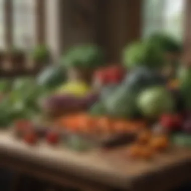 Diverse vegetable harvest displayed on a wooden table