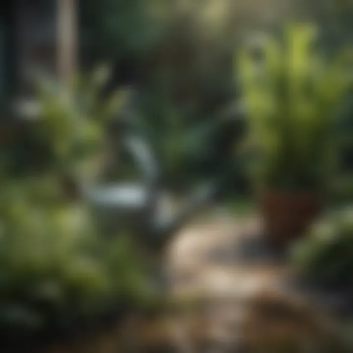 A watering can pouring water on plants