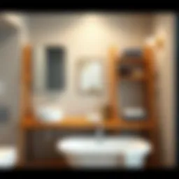 Elegant wooden bathroom rack showcasing storage solutions