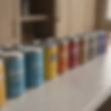 Variety of paint cans with different finishes suitable for cabinets