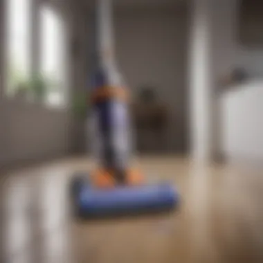 Dyson vacuum in action, demonstrating ease of use and maneuverability