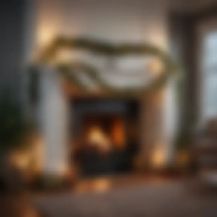 A cozy fireplace mantel decorated with a garland for the holidays