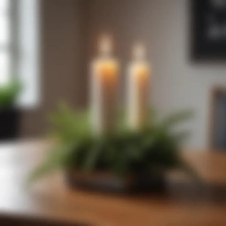 Minimalist candle centerpiece with greenery