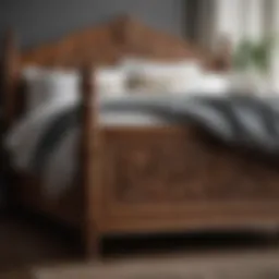 A stunning wooden bedframe showcasing intricate craftsmanship.