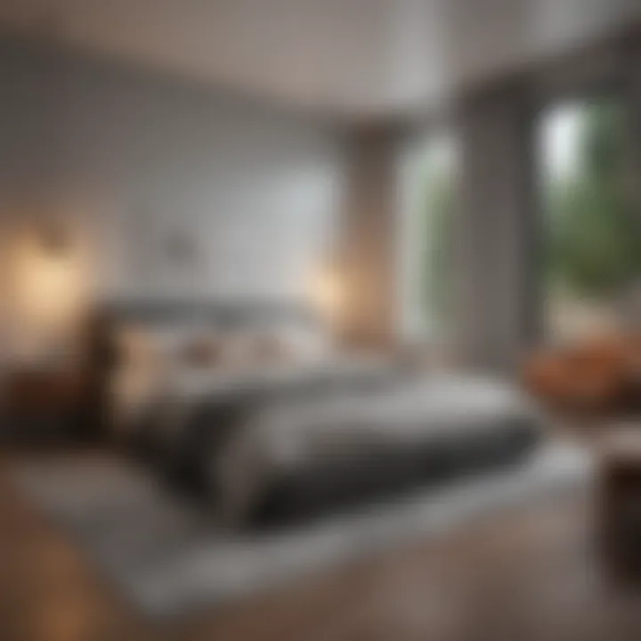 A serene bedroom featuring a calming color palette and minimalist design elements.