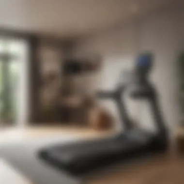 Home gym featuring a luxury treadmill and modern decor