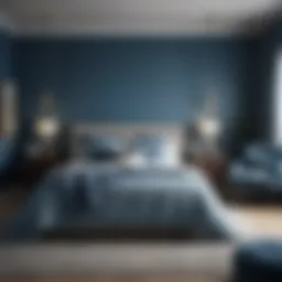 Tranquil blue bedroom showcasing various shades of blue decor.