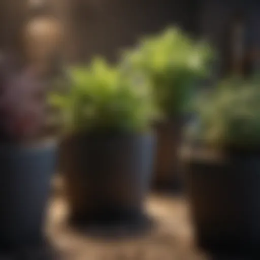 Close-up view of various deep vegetable planters showcasing diverse designs.