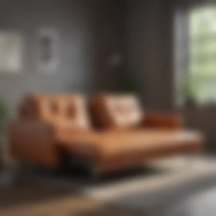 Functional convertible sofa bed showcasing a pull-out mechanism