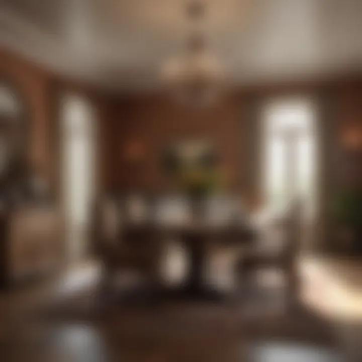 Traditional dining room featuring warm earth tones and textures