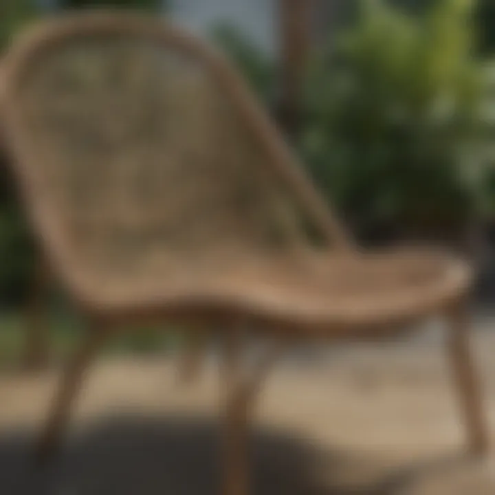 A close-up view of various materials used in garden furniture, including wood, metal, and wicker.