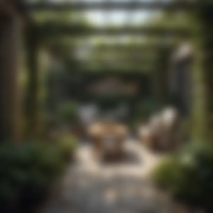 A beautifully designed garden patio featuring well-arranged furniture and lush greenery.