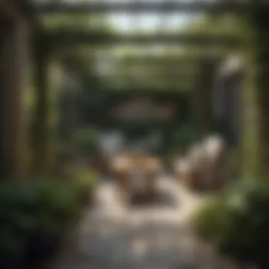 Charming Garden Patio Design A beautifully designed garden patio featuring well-arranged furniture and lush greenery.