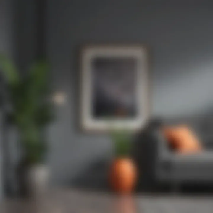 An interior space highlighting grey walls paired with complementary colors