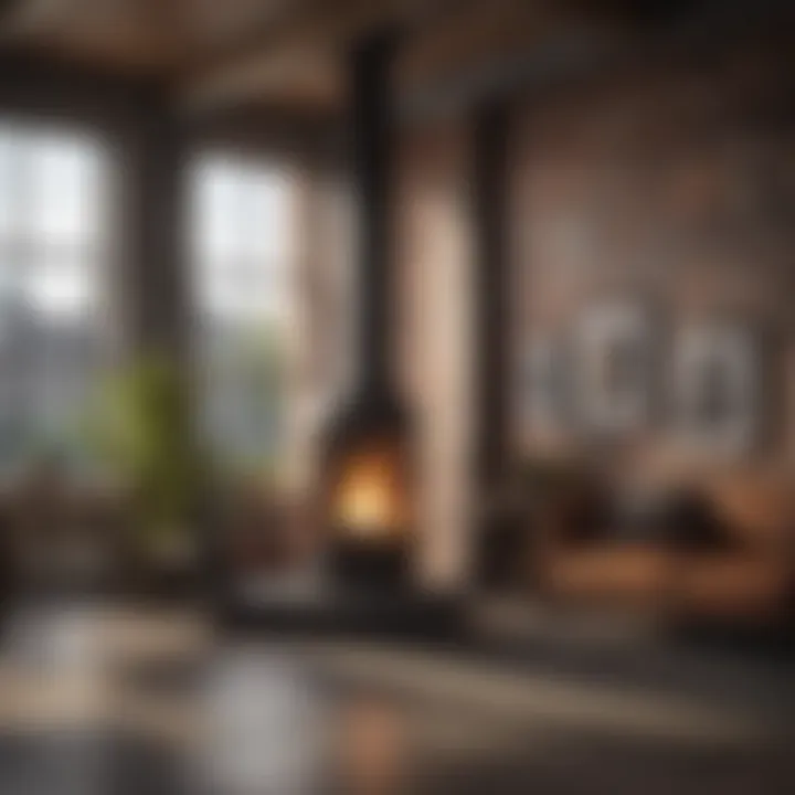 An industrial-style chimney integrated into a contemporary living space