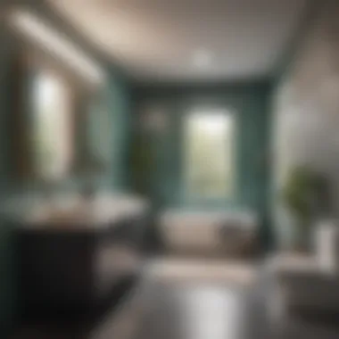 Modern Bathroom Utilizing 'No More Drama' Color Modern bathroom featuring 'No More Drama' for a calming effect