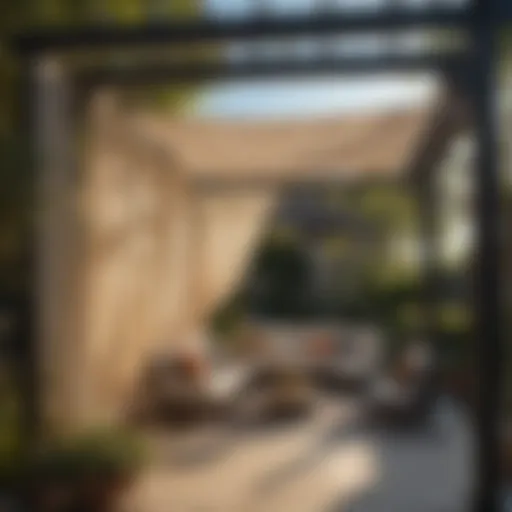 Stylish fabric shade draping over a pergola