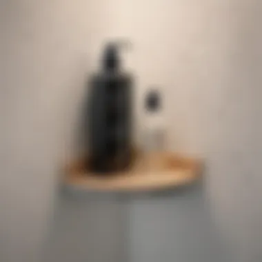 Innovative Corner Shelf for Efficient Space Utilization Innovative corner shelf design in a compact restroom