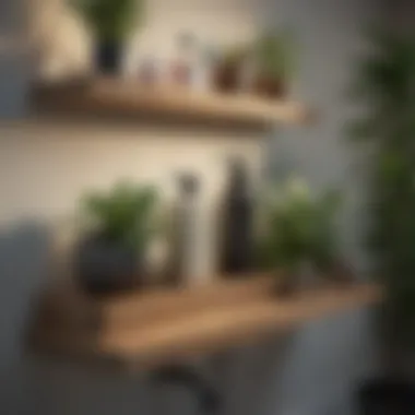 Stylish Shelf Showcasing Greenery and Essentials Stylish restroom shelf displaying plants and toiletries
