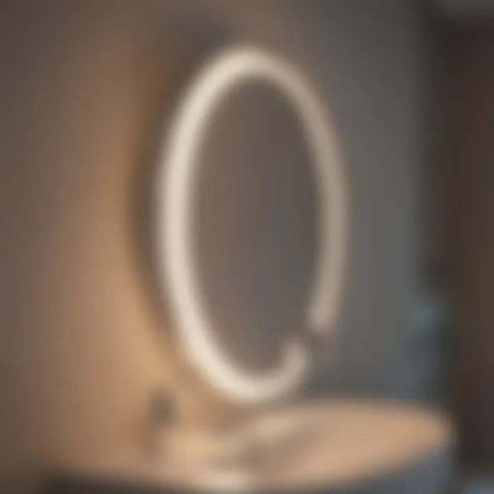 Close-up of a round light installation in a contemporary bathroom