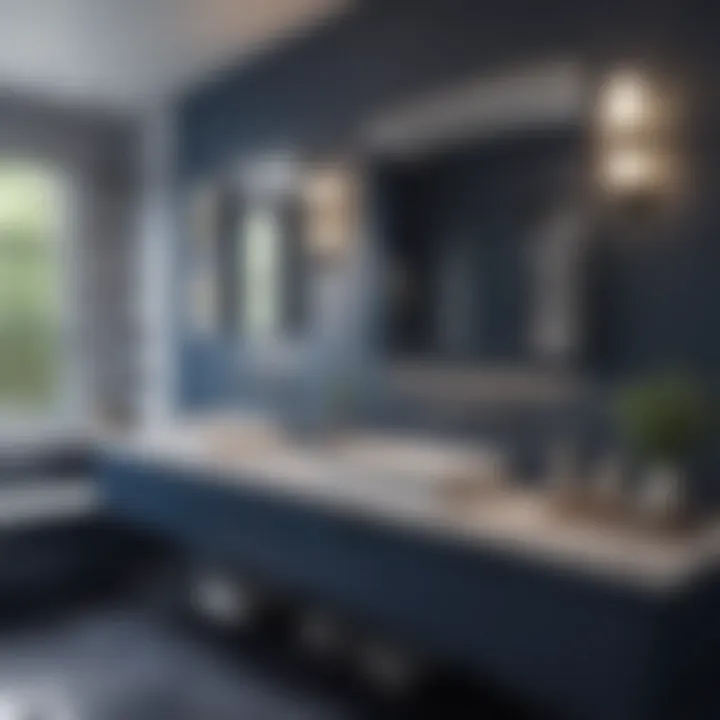 Contemporary bathroom design utilizing navy blue tones