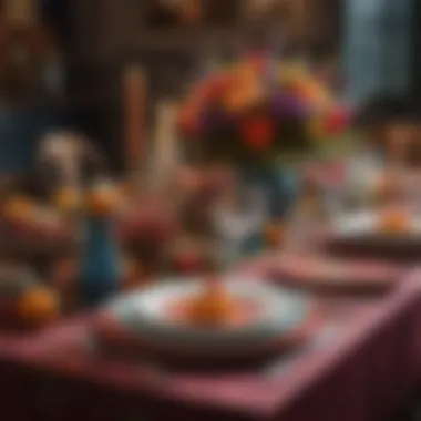 Whimsical Tablescape with Vibrant Colors and Patterns Whimsical tablescape with vibrant colors and patterns