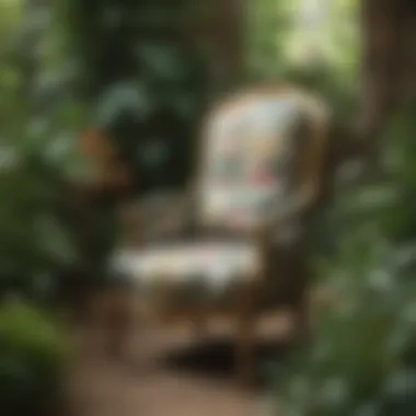 Elegant Floral Chair in Nature Elegant floral chair surrounded by lush greenery