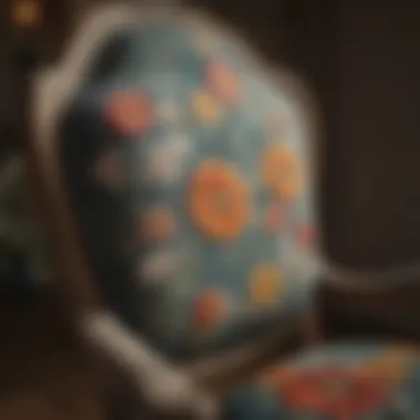 Close-up view of intricate floral patterns on a chair